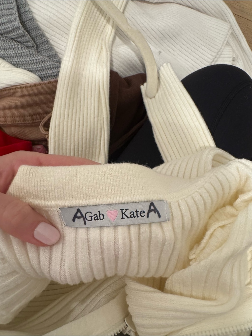 Cream Ribbed Zip-Front Collared Sweater - Picture 3 of 5